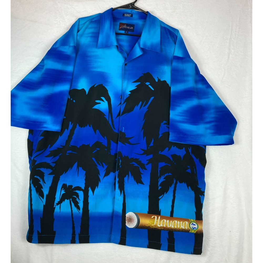 KAO Hawaiian Shirt Mens Bue‎ Button Up Short Sleeve Tropical Havana Size 3XL